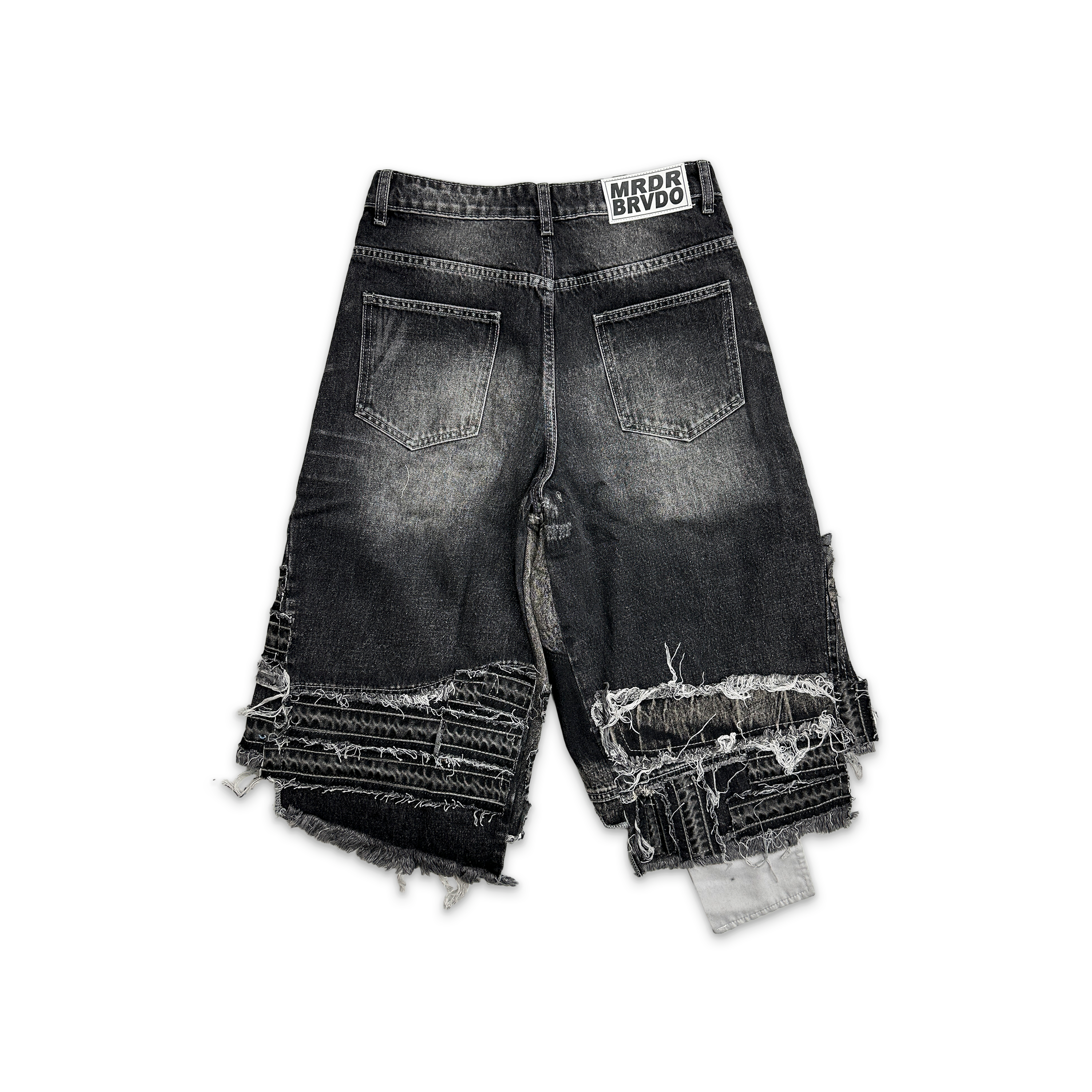 Who Decides War, Patched Arch Blowout Denim Shorts "Vintage Grey"