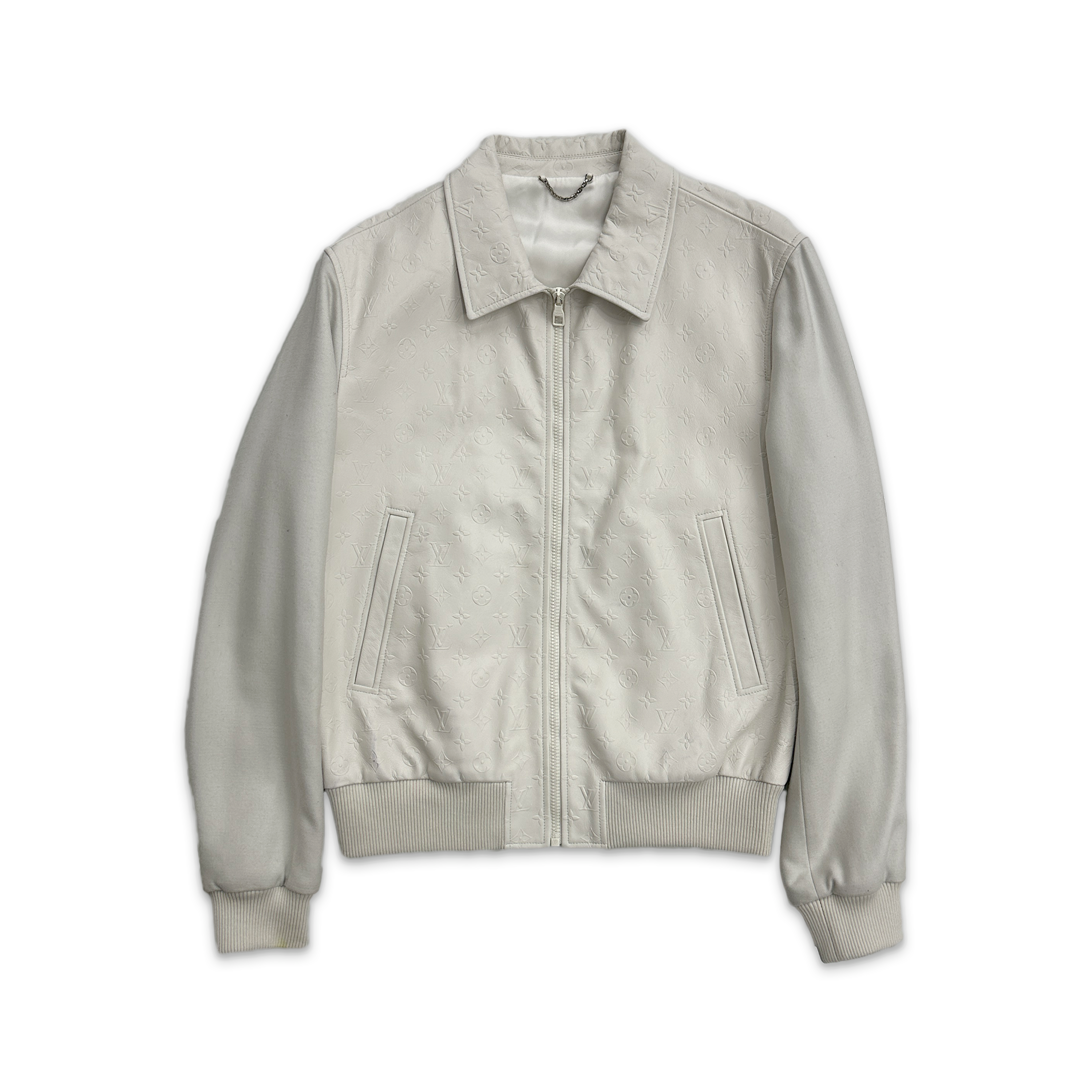Louis Vuitton, Leather Debossed Monogram Bomber Jacket "Cream"