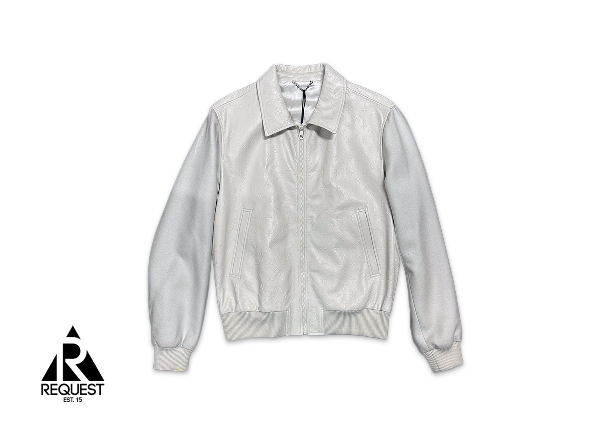 Louis Vuitton, Leather Debossed Monogram Bomber Jacket "Cream"
