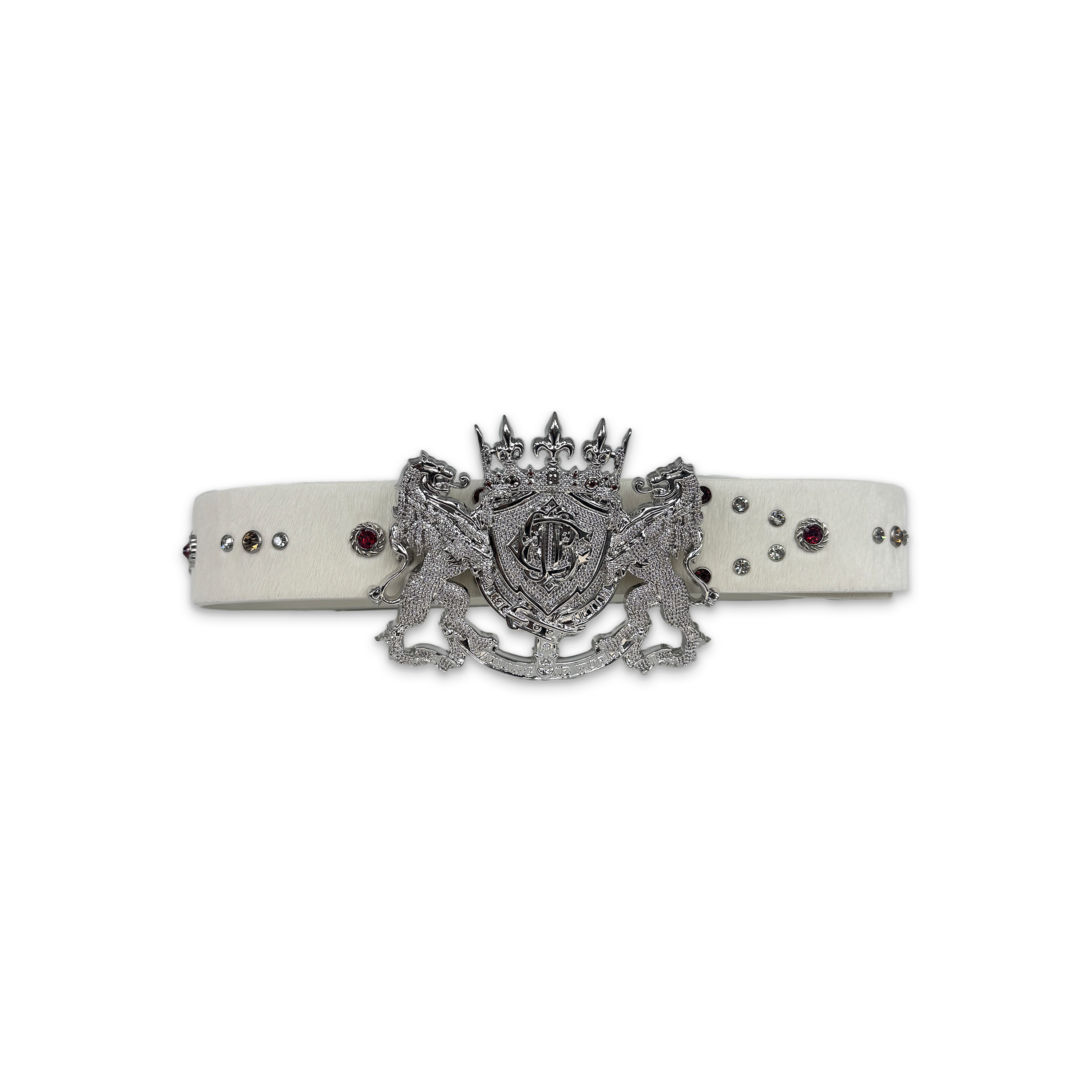Lion Medal Leather Belt "White"
