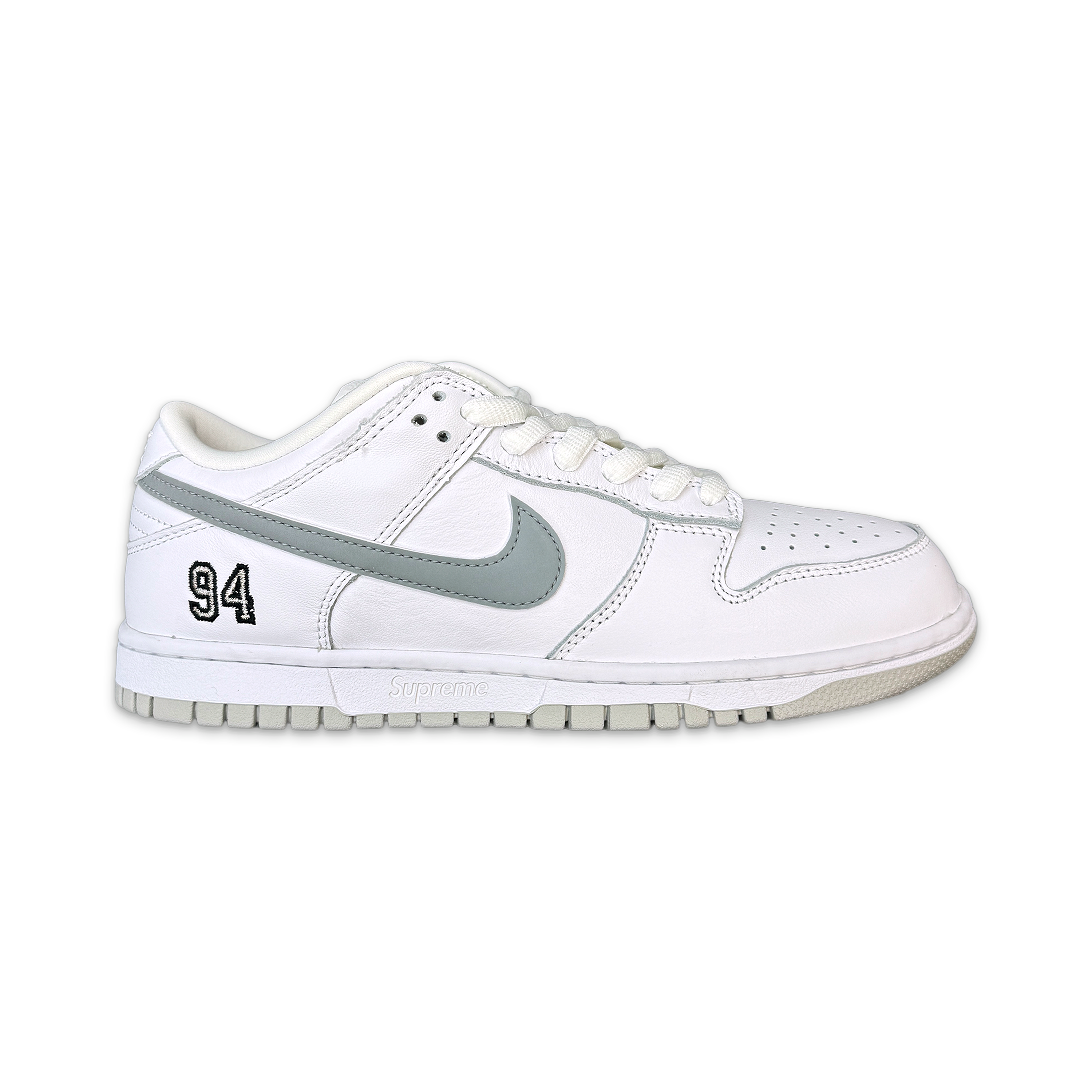 SB Dunk Low Supreme 94 "White Metallic Silver"