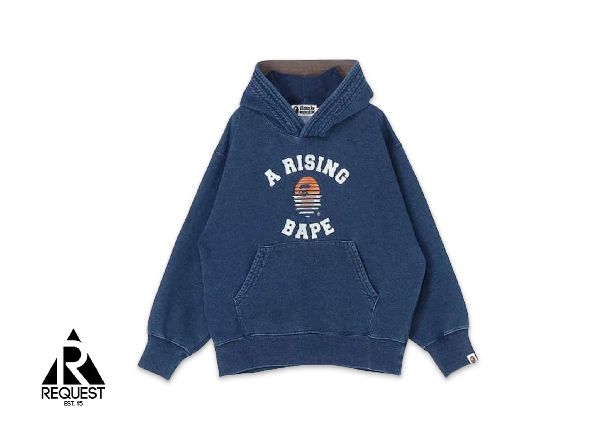 A Bathing Ape BAPE Relaxed Fit Rising Bape Hoodie "Washed Indigo"