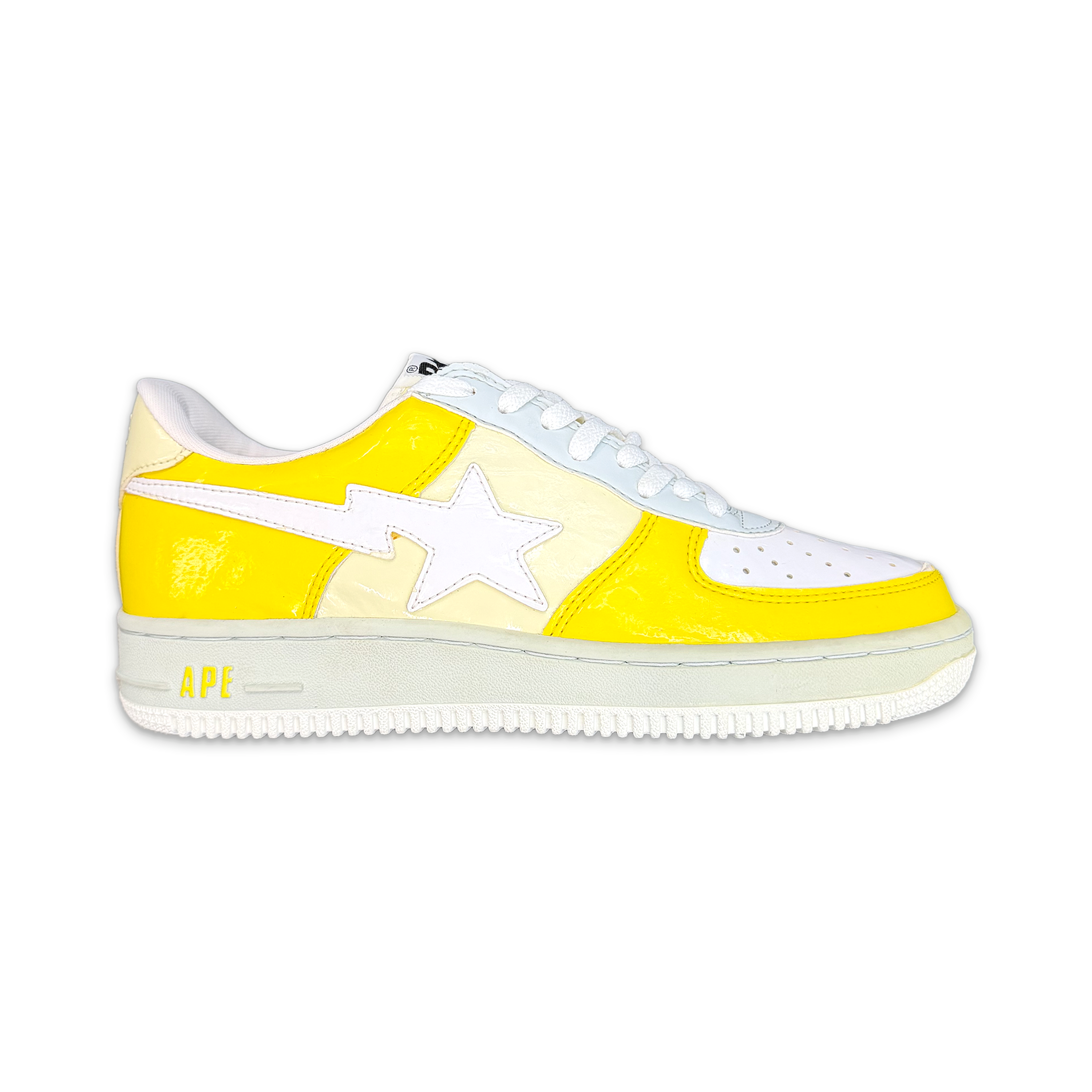 A Bathing Ape (BAPE), Bapesta Patent Leather Low "Yellow Grey"