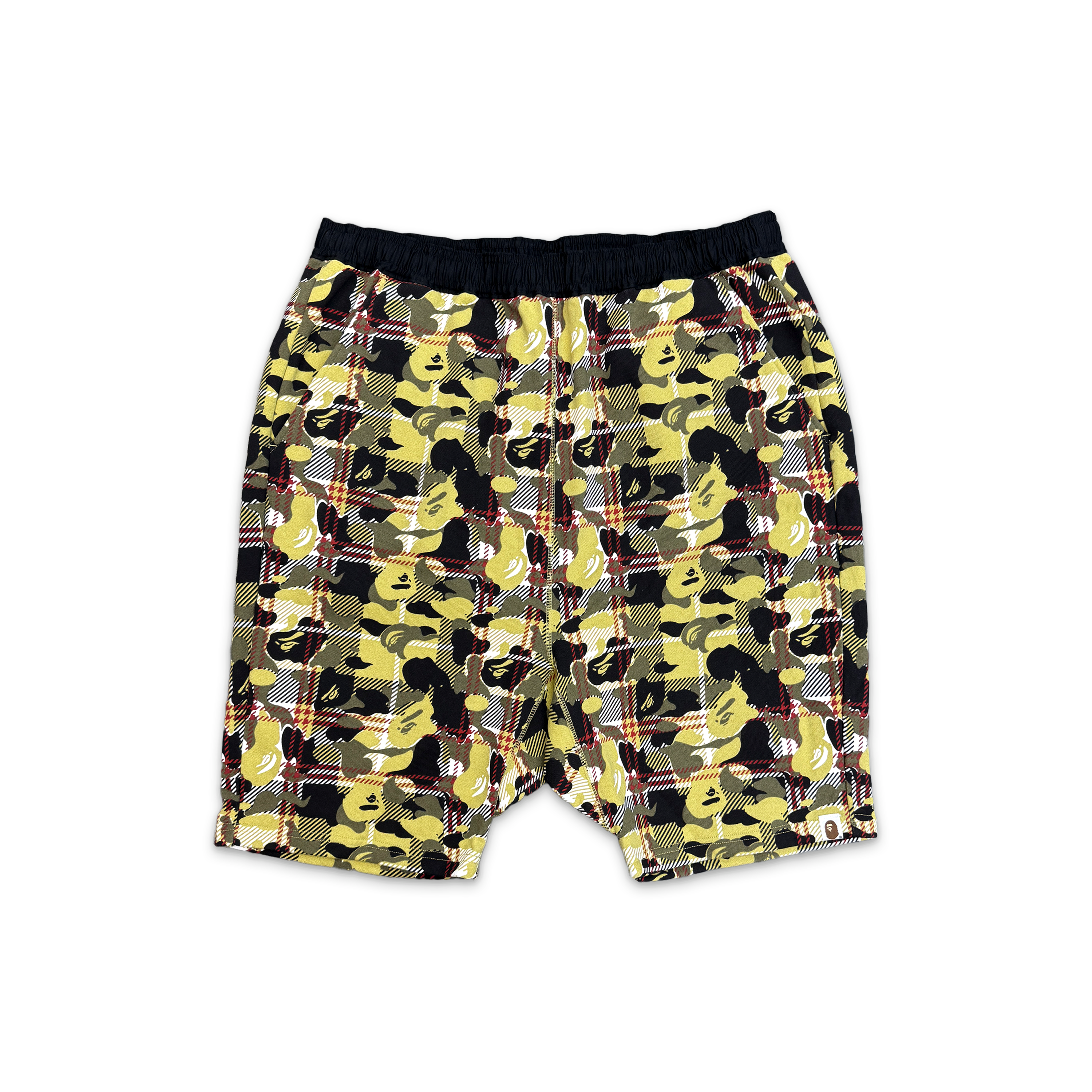 BAPE 1st Camo Plaid Sweat Shorts "Yellow Red"