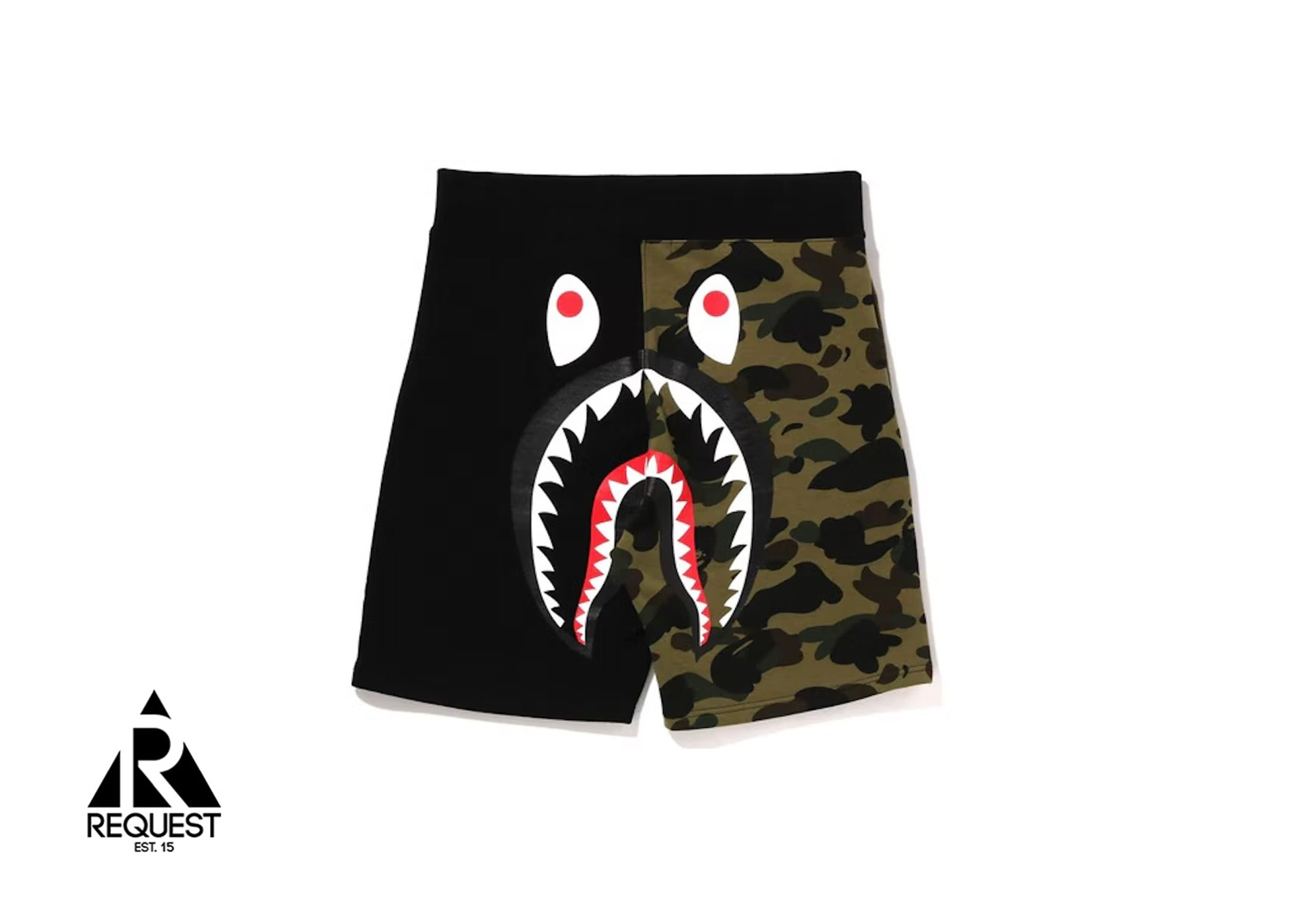 A Bathing Ape Back Shark Shorts "Black/Green Camo"