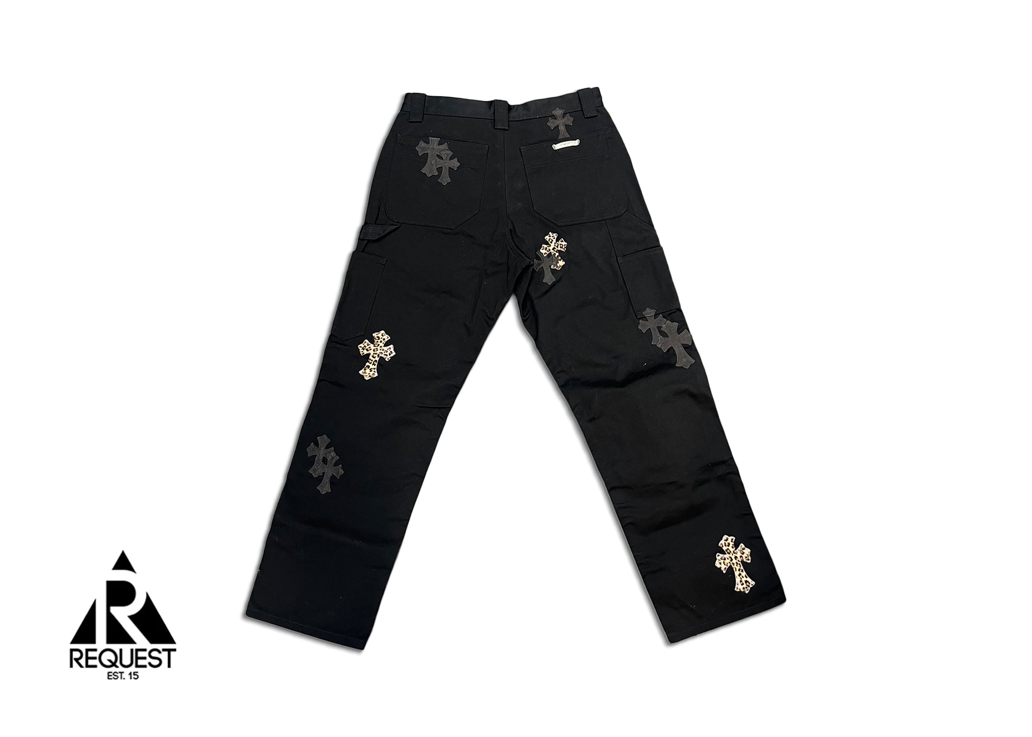 Chrome Hearts Black Chino Pants "Black & Leopard Crosses"