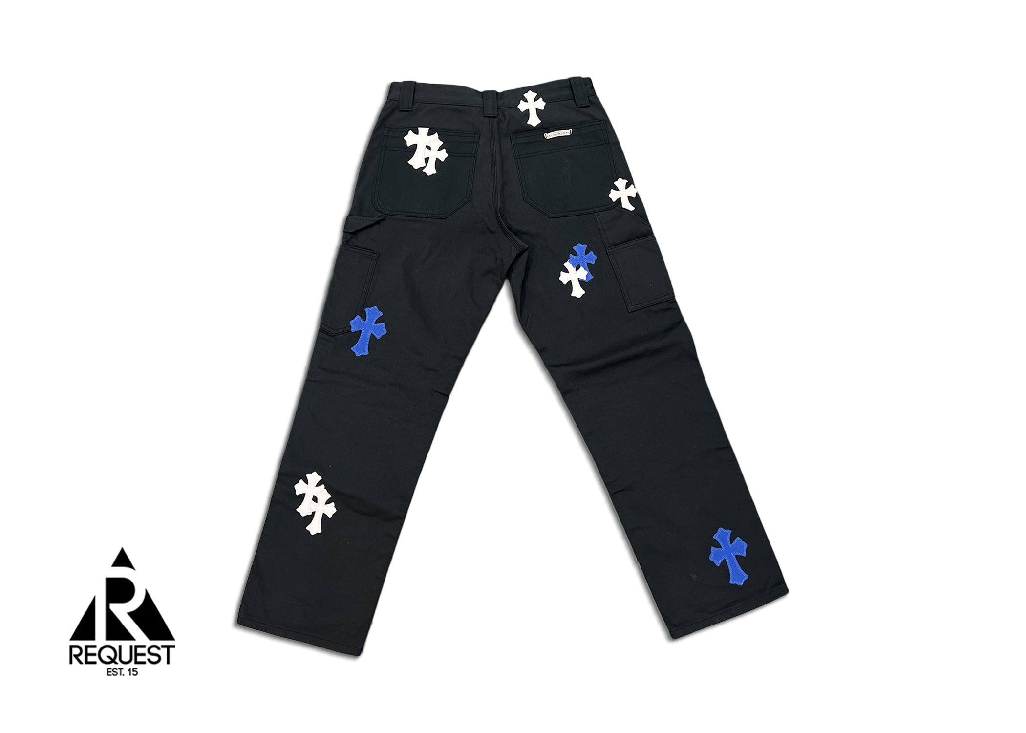 Chrome Hearts Black Chino Pants "Blue & White Crosses"