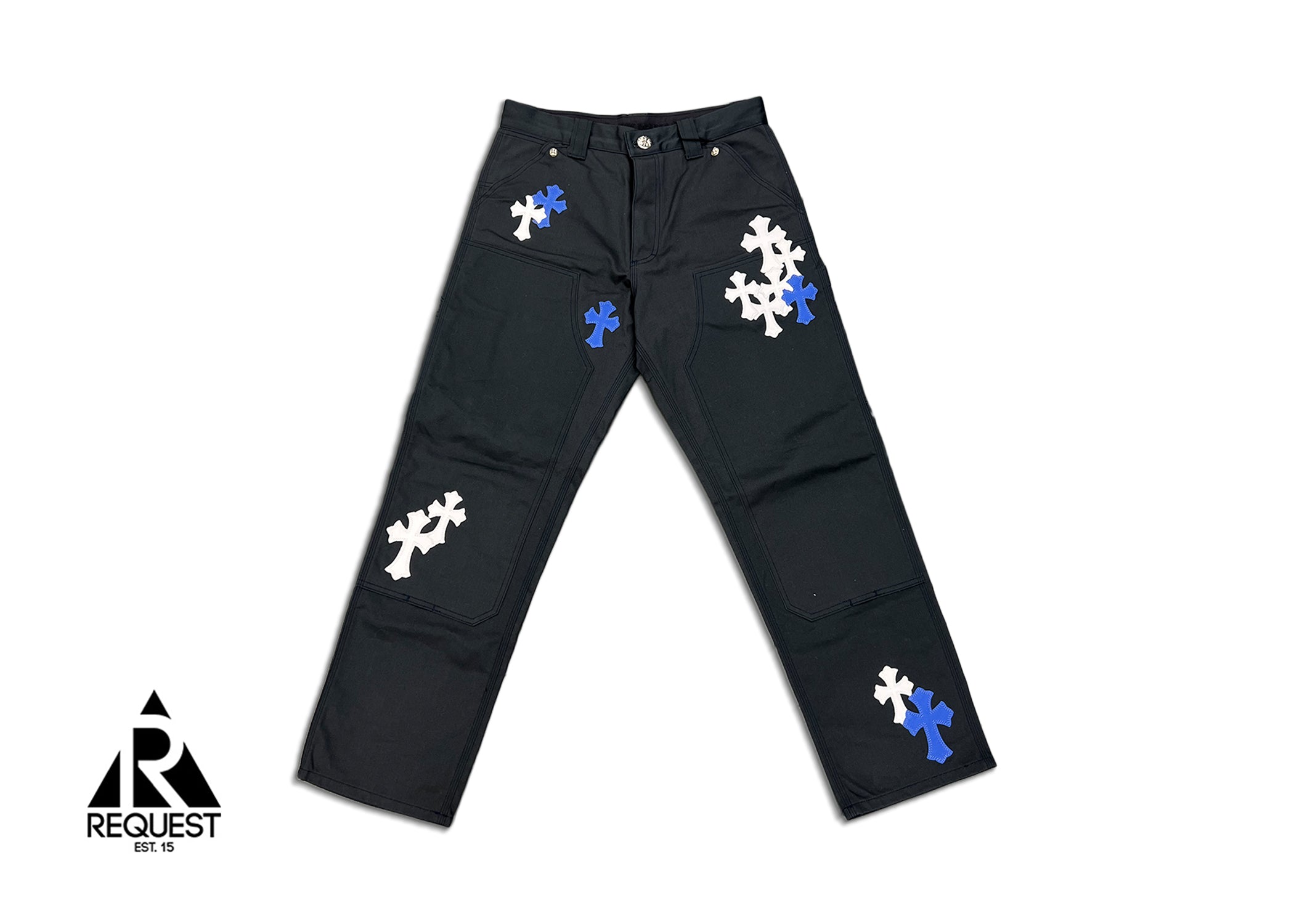 Chrome Hearts Black Chino Pants "Blue & White Crosses"