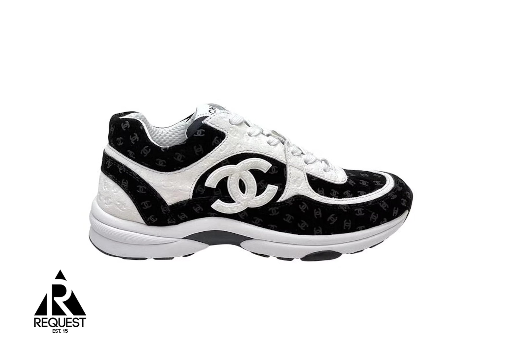 Chanel CC Embossed Logo Black White Suede