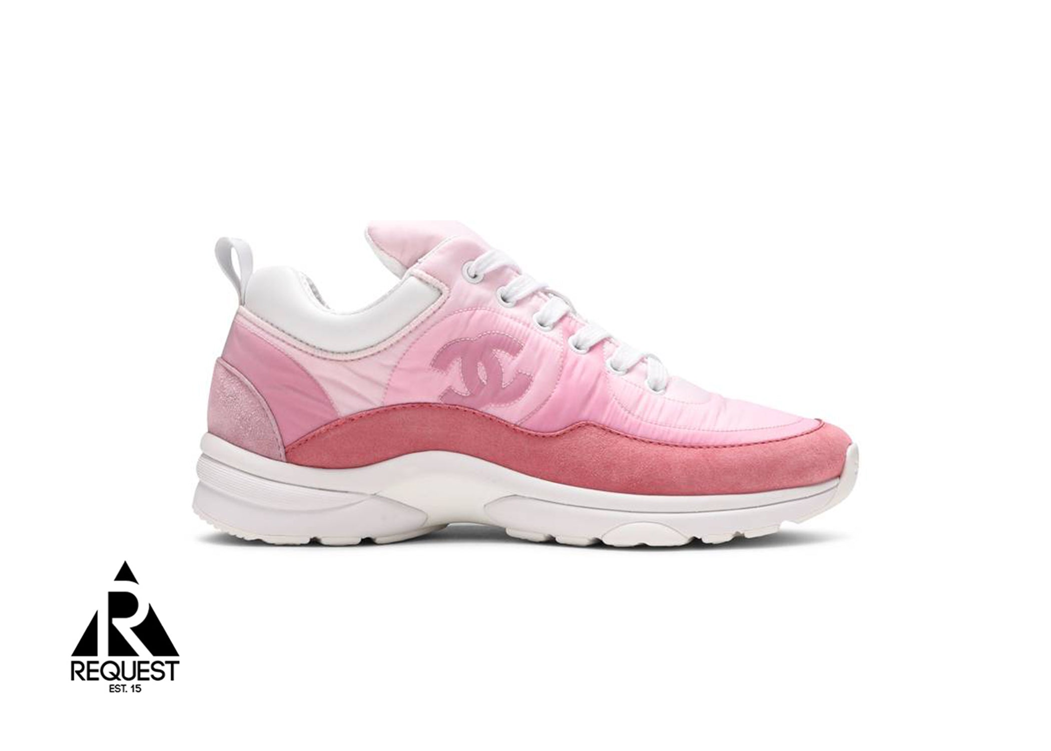 Chanel Pink/White Satin, Mesh and Leather CC Sneakers Size 38.5 Chanel