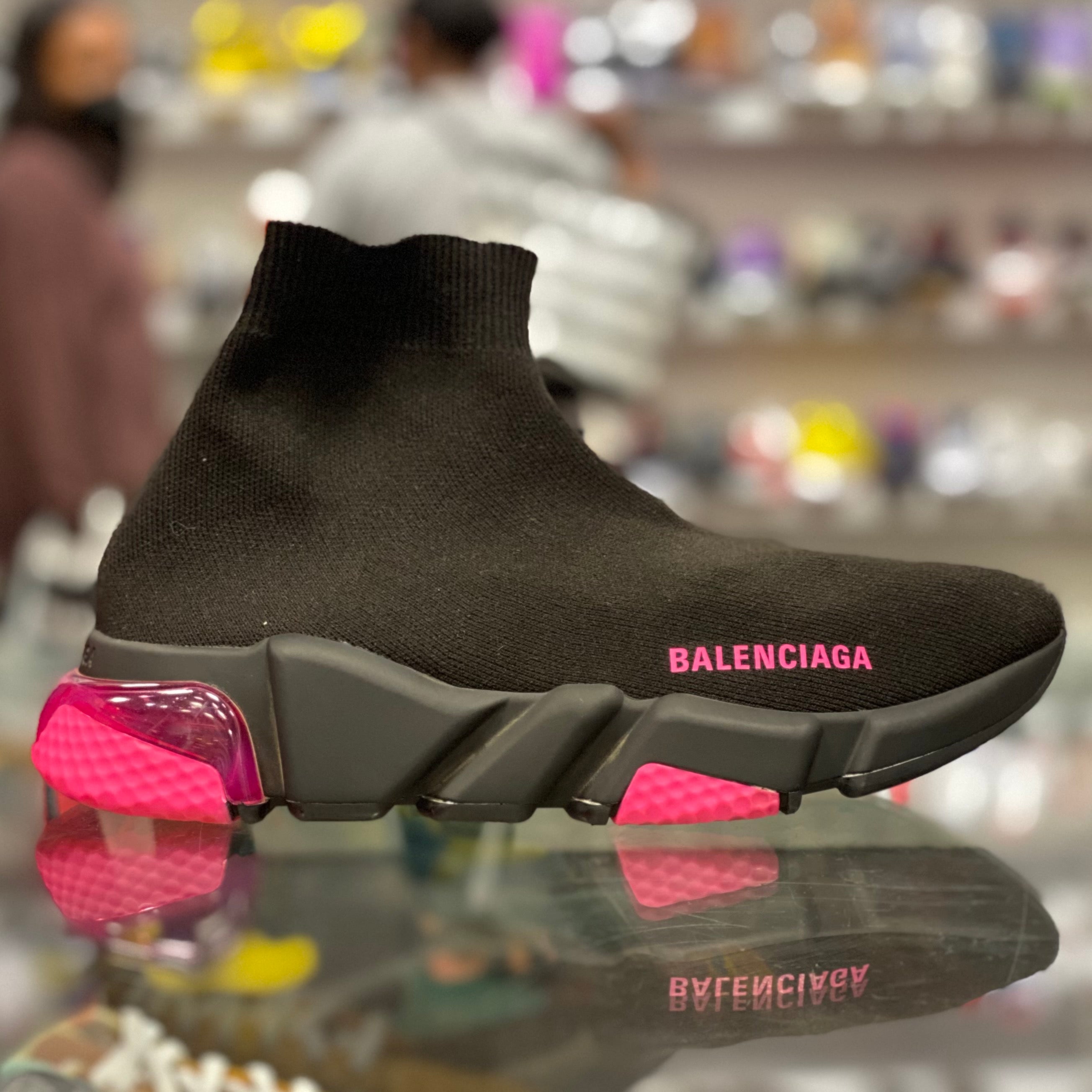 Balenciaga Black & Red Clear Sole Speed Sneakers